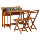 Masă cu jardinieră de grădină, 2 scaune bistro, lemn de acacia, vidaXL