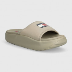 Tommy Jeans papuci TJW CHUNKY POOL SLIDE femei, culoarea bej, cu platforma, EN0EN02448