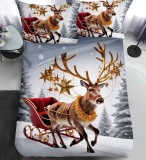 Lenjerie Pat De Craciun O Persoana Zăpadina Cr073, Bumbac, 4 Piese, Cu Elastic, Imprimeu