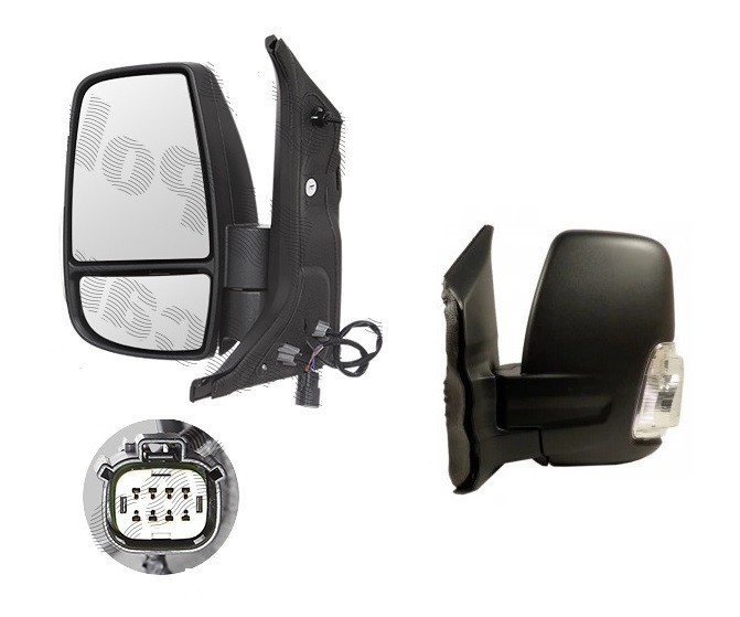Oglinda usa exterioara Ford Transit/Tourneo, 01.2014-, partea Stanga, reglare electrica; textil; incalzit; scurt; sticla convexa; geam cromat; rabata