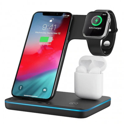 Incarcator Wireless REVOSE&amp;trade;, Statie Incarcare 3 In 1 Qi Fast Charger 15W Incarcare Rapida Compatibil Cu Apple Watch, Airpods, Iphone Android Samsung H foto