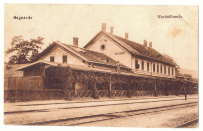 5426 - SIGHISOARA, Mures, Railway Station - old postcard, CENSOR - used - 1917 foto