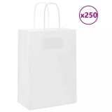 vidaXL Pungi de h&acirc;rtie 250 buc cu m&acirc;nere albe 15x8x21 cm 4101613