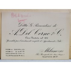 CARTE DE VIZITA A FIRMEI ITALIENE &#039;&#039; A . DEL CORNO et COMP. &#039;&#039; , MILANO , INTERBELICA