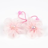 Set 2 elastice de par roz cu flori din tulle