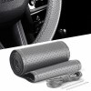 Husa volan din PIELE GRI + ATA GRI, diametru 37 - 39 cm (se coase, aspect ORIGINAL), Oem