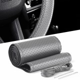 Husa volan din PIELE GRI + ATA GRI, diametru 37 - 39 cm (se coase, aspect ORIGINAL) FAVLine Selection