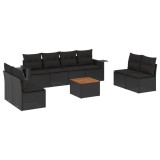 Set mobilier de gradina cu perne, 9 piese, negru, poliratan