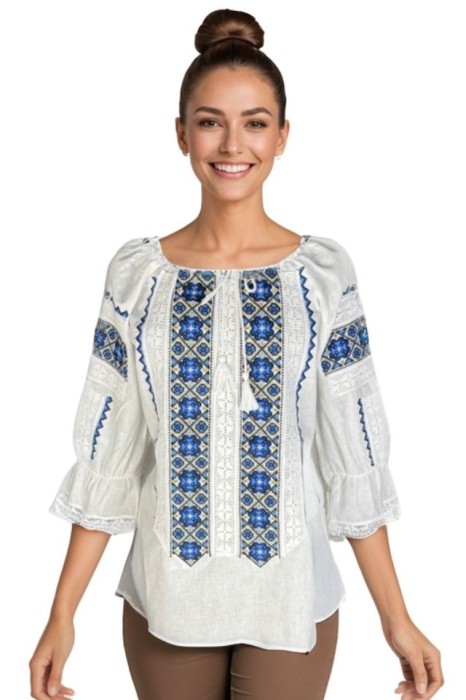 Bluza dama RFN 2 alb/albastru , marimea M
