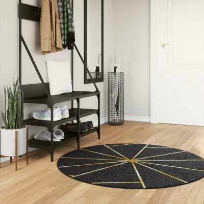 vidaXL Covor lavabil, negru și auriu, &amp;Oslash; 120 cm, anti-alunecare 136620 foto