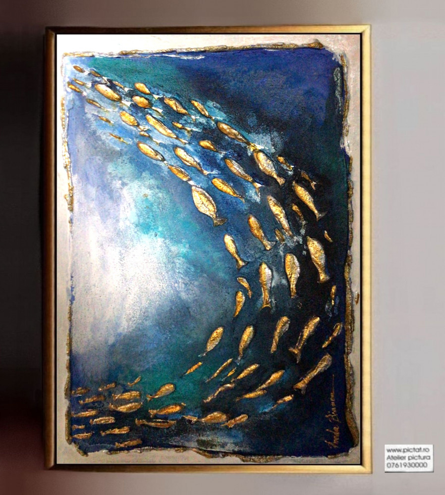 Tablouri Pictate Manual Tablou Abstract Cu Pesti In Ocean, Tablou Pictura  3d, Ulei | Okazii.ro