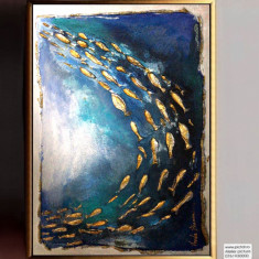 Tablouri Pictate Manual Tablou Abstract Cu Pesti In Ocean, Tablou Pictura 3d