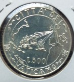 (A368) MONEDA DIN ARGINT VATICAN - 500 LIRE 1992, EVANGHELIZAREA AMERICII, RARA, Europa