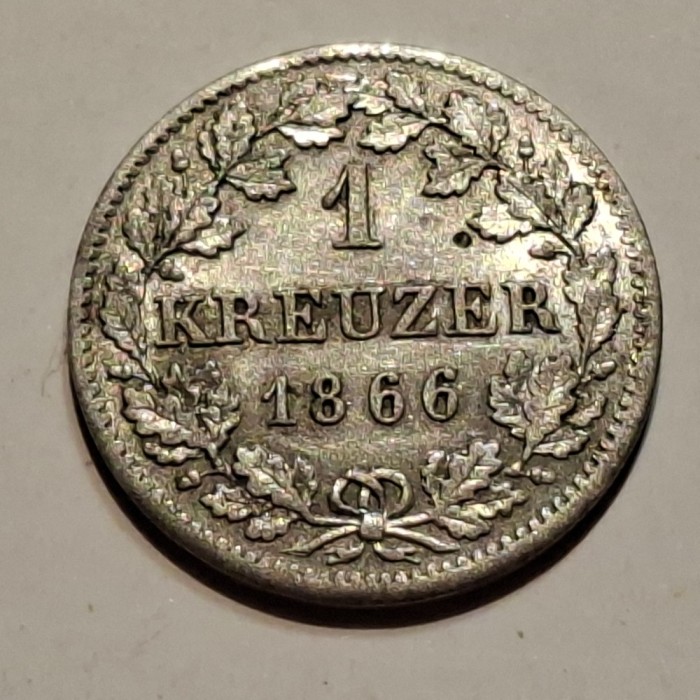 Germania Bavaria 1 kreuzer 1866 argint Ludvic ll