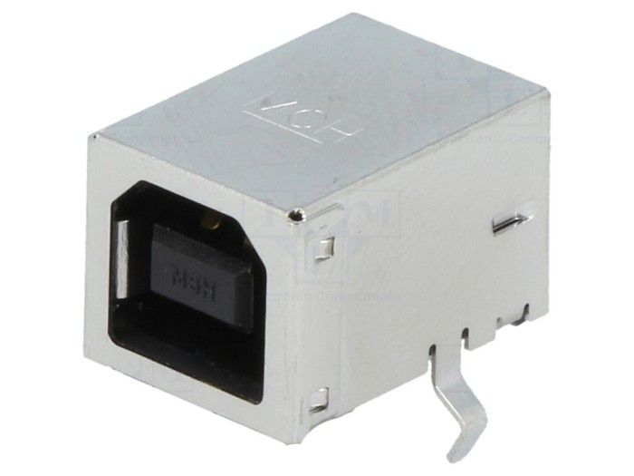 Conector USB B ecranat, THT 90&deg;
