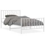 Cumpara ieftin Cadru de pat metalic cu tablie de cap/picioare alb 107x203 cm