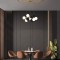 Candelabru modern, 8 globuri albe + 8 globuri de catifea neagra, dulie G9, culoare corp auriu, diametru 60cm, inaltime reglabila 1m