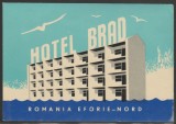 Romania anii 70-80 - Vigneta de bagaje Hotel BRAD din Eforie Nord, ONT Carpati, eticheta hoteliera, promovare turistica