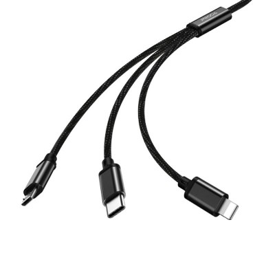 Cablu Incarcare USB la Lightning - USB la MicroUSB - USB la USB Type-C Remax Agile RC-131th, 2.8A, 3in1, 1.15 m, Negru foto