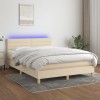 VidaXL Pat cu arcuri, saltea și LED, crem, 140x190 cm, textil 3133794