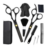 Cumpara ieftin Set profesional de tuns 9 piese, foarfece tuns si filat din otel inoxidabil, pelerina, piepteni, accesorii frizerie, negru