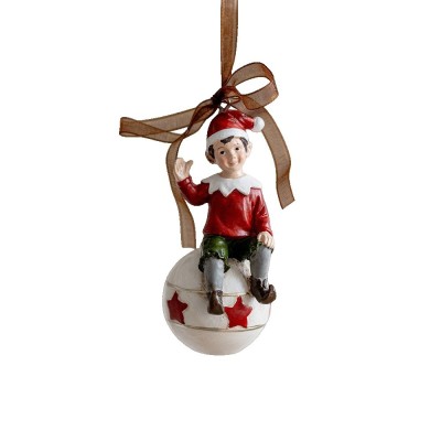 Decoratiune de Craciun, Flippy, pentru Brad, Model Elf pe Glob, 10 x 4 cm, din Rasina, Multicolor foto