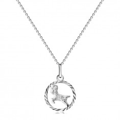Lanț lucios și pandantiv realizat din argint - zale netede, model semn zodiacal Berbec