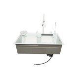 Chiuveta bucatarie otel inoxidabil cu doua baterii, functie cascada, spalator pahare, dozator sapun, scurgator, tava, tocator si accesorii scurgere in