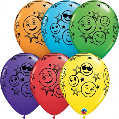 Baloane latex 11&amp;quot;/28 cm Smiley Face Stars, Qualatex 52960 foto