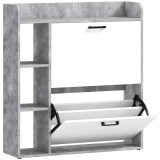 HOMCOM Dulap pentru pantofi slim cu 2 sertare rabatabile, Capacitate 15 perechi de pantofi, 83x24x90.5 cm, Gri | Aosom Romania