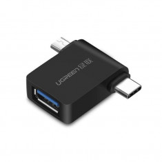 Adaptor 2 in 1 UGREEN OTG USB-A 3.0 - USB-C/Micro-USB Black foto