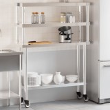 Cumpara ieftin Masă bucătărie cu raft superior, 110x30x150 cm, oțel inoxidabil