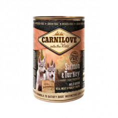 Carnilove Junior, Somon și Curcan, Conservă hrană umedă fără cereale câini junior, (în aspic), 400g