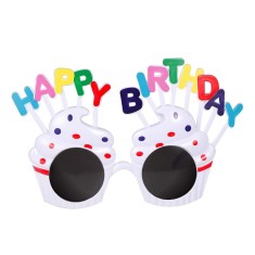 Ochelari happy birthday, flippy, tematica aniversare, protectie soare, din plastic, model prajiturele, 18.5x11.5 cm, alb