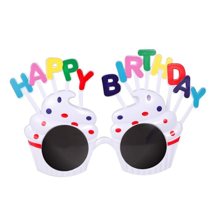 Ochelari happy birthday, flippy, tematica aniversare, protectie soare, din plastic, model prajiturele, 18.5x11.5 cm, alb