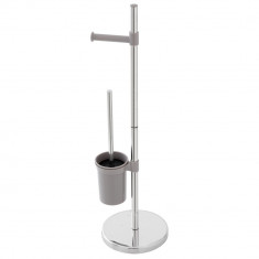 Suport metalic vertical pentru hartie si perie wc, crom, h 78cm, bej foto