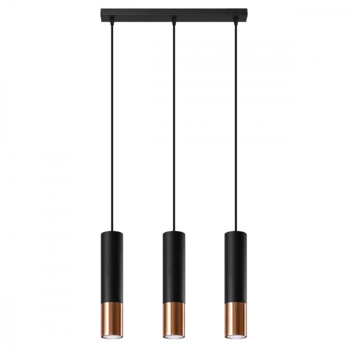 Lampă Suspendată Loopez Negru/Cupru Oțel 3 Bec Tub Modern De Interior