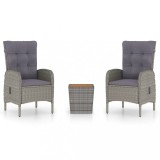 Set mobilier gradina, 3 piese, gri, poliratan si lemn acacia