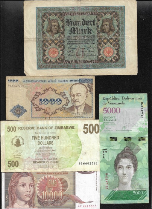 Set 5 bancnote de prin lume adunate (cele din imagini) #368