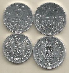 MOLDOVA SET / LOT ( 2 buc ) : 5 BANI + 25 BANI 2016 , a UNC