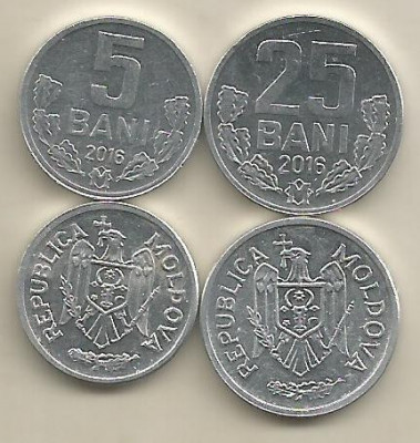 MOLDOVA SET / LOT 2 buc : 5 BANI + 25 BANI 2016 , a UNC foto