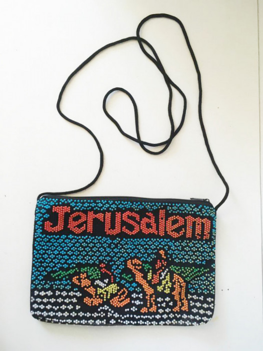 * Poseta evreiasca Jerusalem, cu margele, Israel, 15 X 22 cm, noua