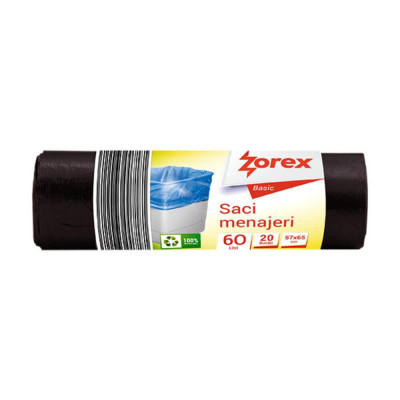 Saci Menajeri Zorex Basic, 60L, 57x65 cm, 20 Buc/Rola, Culoare Neagra, Saci Menaj, Saci de Gunoi, Saci Menajeri 60L, Saci de Gunoi Negri, Saci Menajer foto