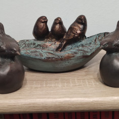 Lot de 3 decoratiuni / figurine / bibelouri din material compozit cu vrabiute -