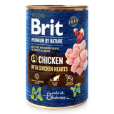 Brit Premium By Nature, Pui și Inimi, Conservă hrană umedă fără cereale c&acirc;ini, (pate), 400g