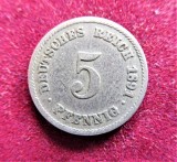 GERMANIA IMPERIU - 1891 5 Pfennig (KM# 11) Monetaria Muldenhutten (E) - RARA (305)