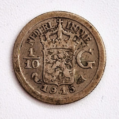 moneda argint _ Indiile Olandeze ( Indonesia ) 1/10 Gulden 1915 _ km # 311