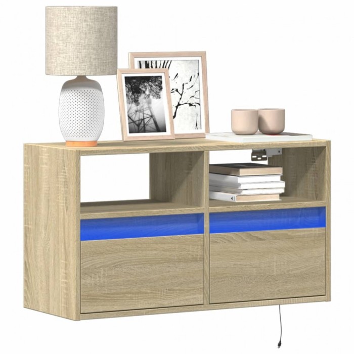 vidaXL Comodă TV de perete cu lumini LED, stejar sonoma, 80x31x45 cm 852329