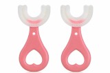 Cumpara ieftin Set 2 Periute de Dinti in Forma de U pentru Sugari si Copii 2-6 Ani, Model Inima, Peri Moi din Silicon