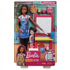 BARBIE CARIERE SET MOBILIER CU PAPUSA BRUNETA PROFESOARA DE PICTURA foto